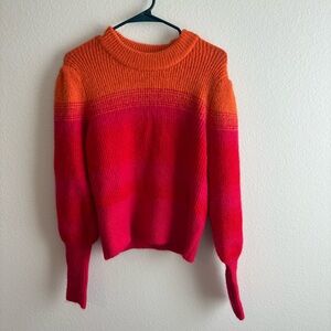 French Connection Red and Orange Colorblock Puff Shoulder Sleeve Sweater
